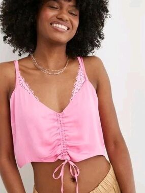 Satin Cinched Cropped Tank Top